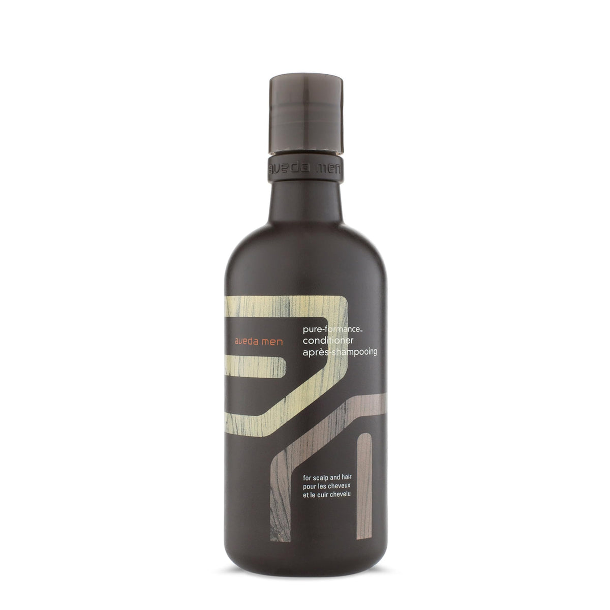 Aveda Men Pure-Formance Conditioner bottle pour for easy daily hair refresh and manageability.