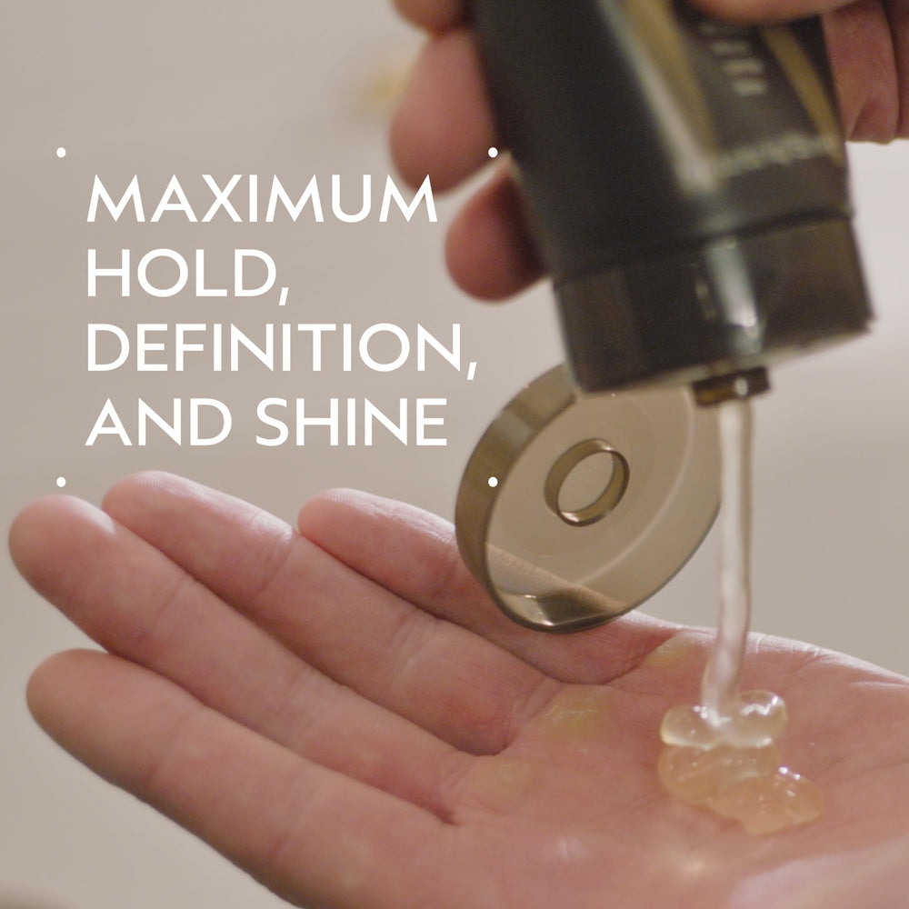 Aveda gel applied to damp hair for even distribution and control