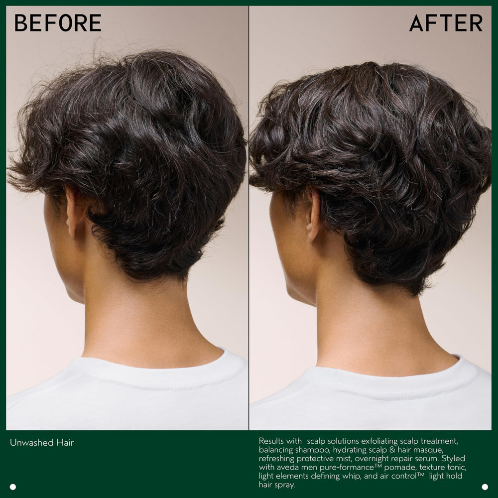 Application on damp hair demonstrates effortless control with Aveda Pure-Formance Pomade