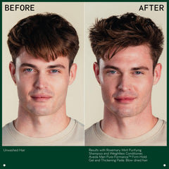 Styled hair with paste for defined, natural finish.