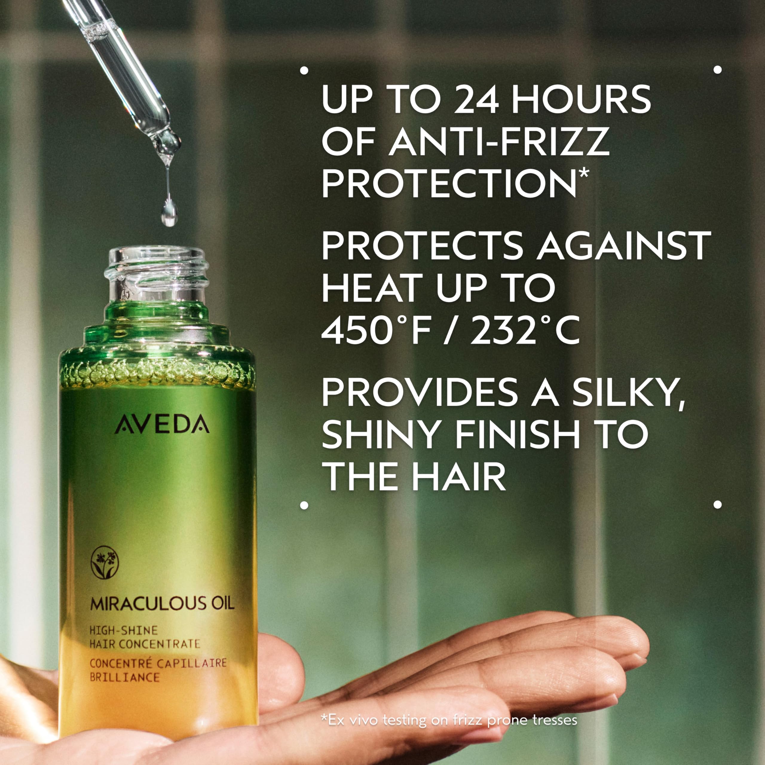 Aveda Miraculous Oil applied to mid-lengths for smoothness shine