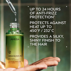 Aveda Miraculous Oil applied to mid-lengths for smoothness shine