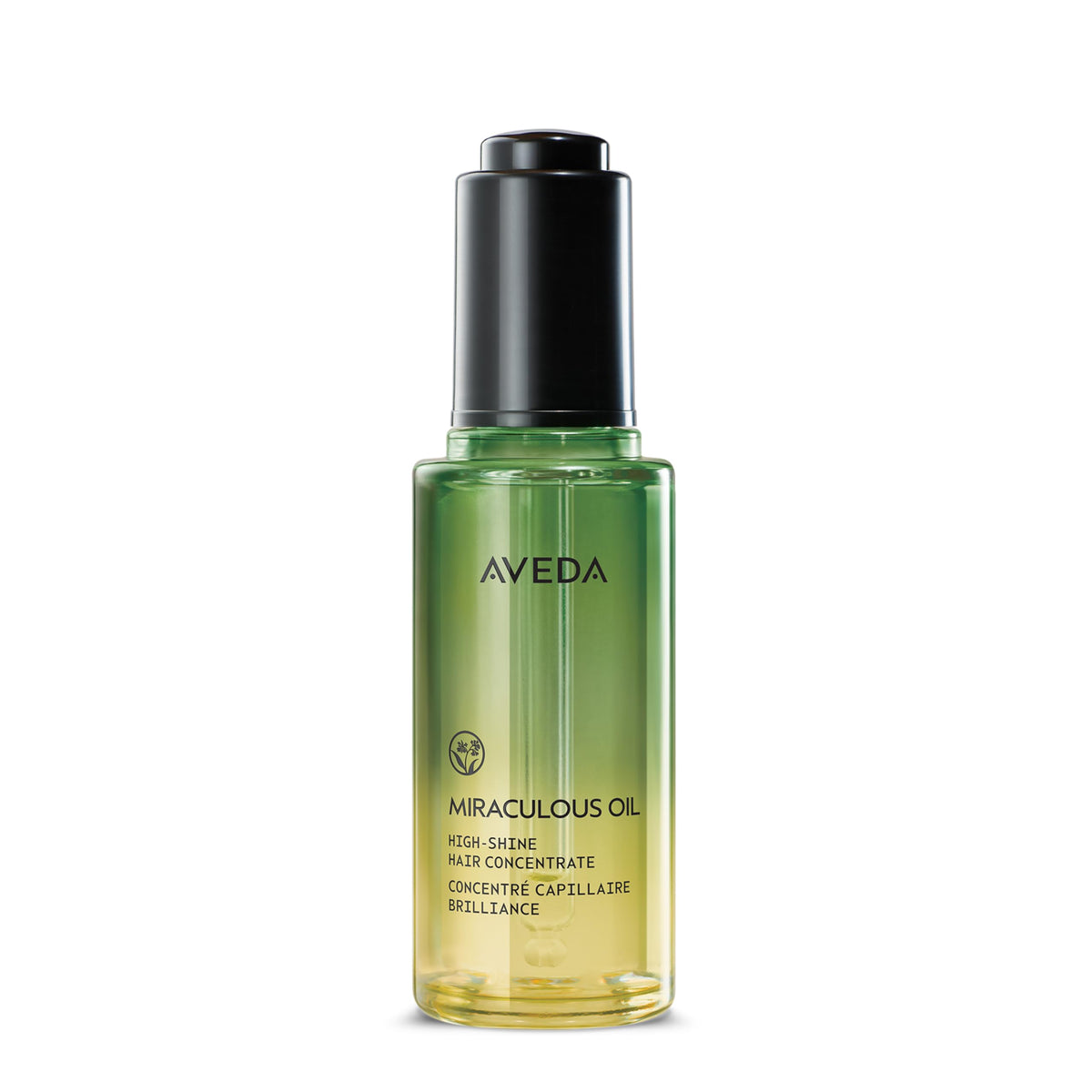 Aveda Miraculous Oil high-shine bottle showing radiant glow
