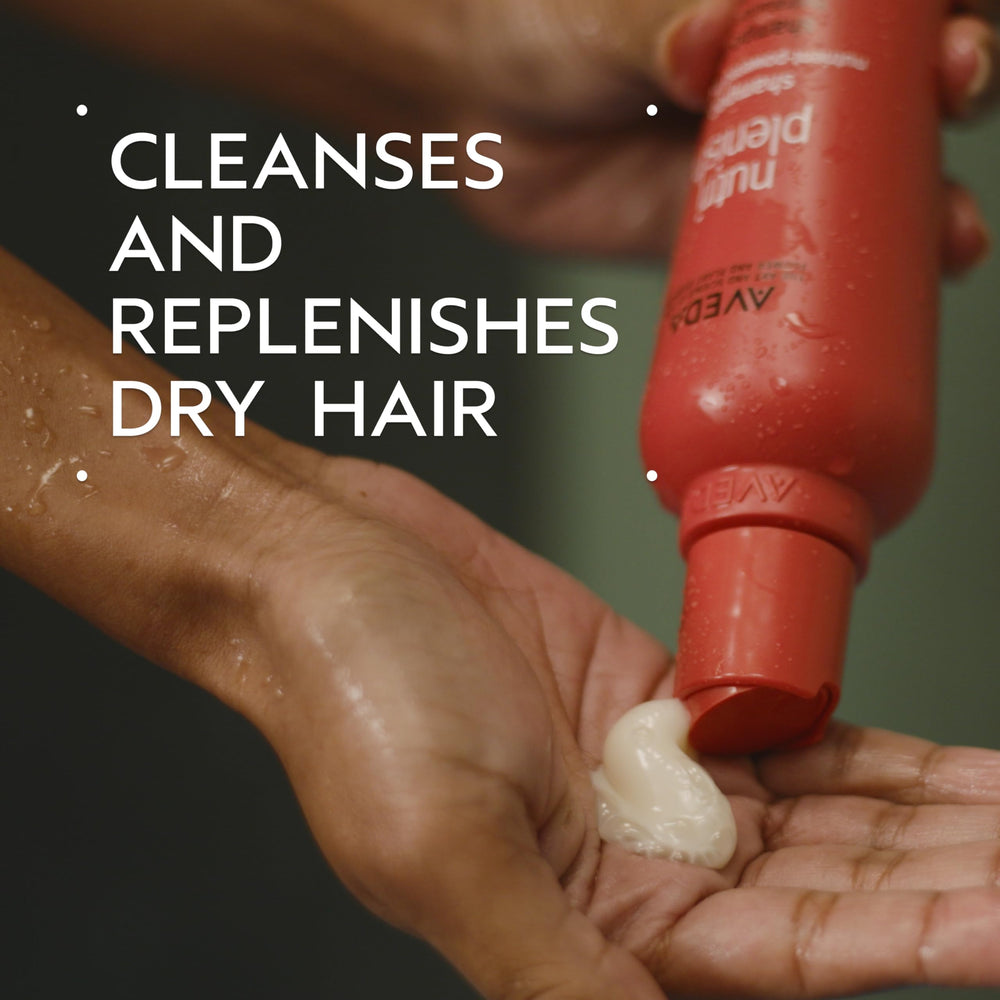 Aveda Nutriplenish shampoo foam lather shown for gentle cleansing