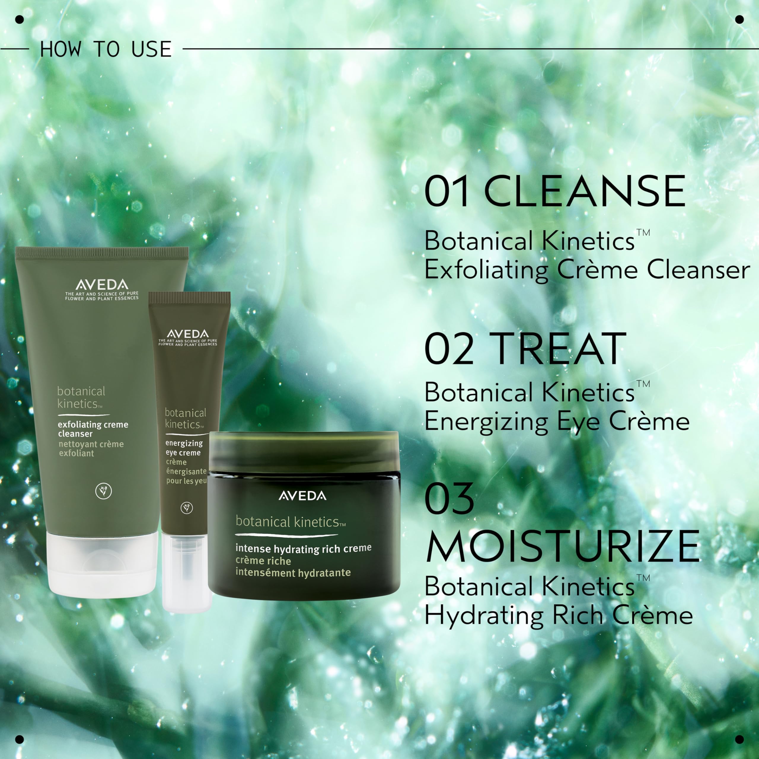 Aveda plant-energy-complex label showcases natural ingredients for eye contour.