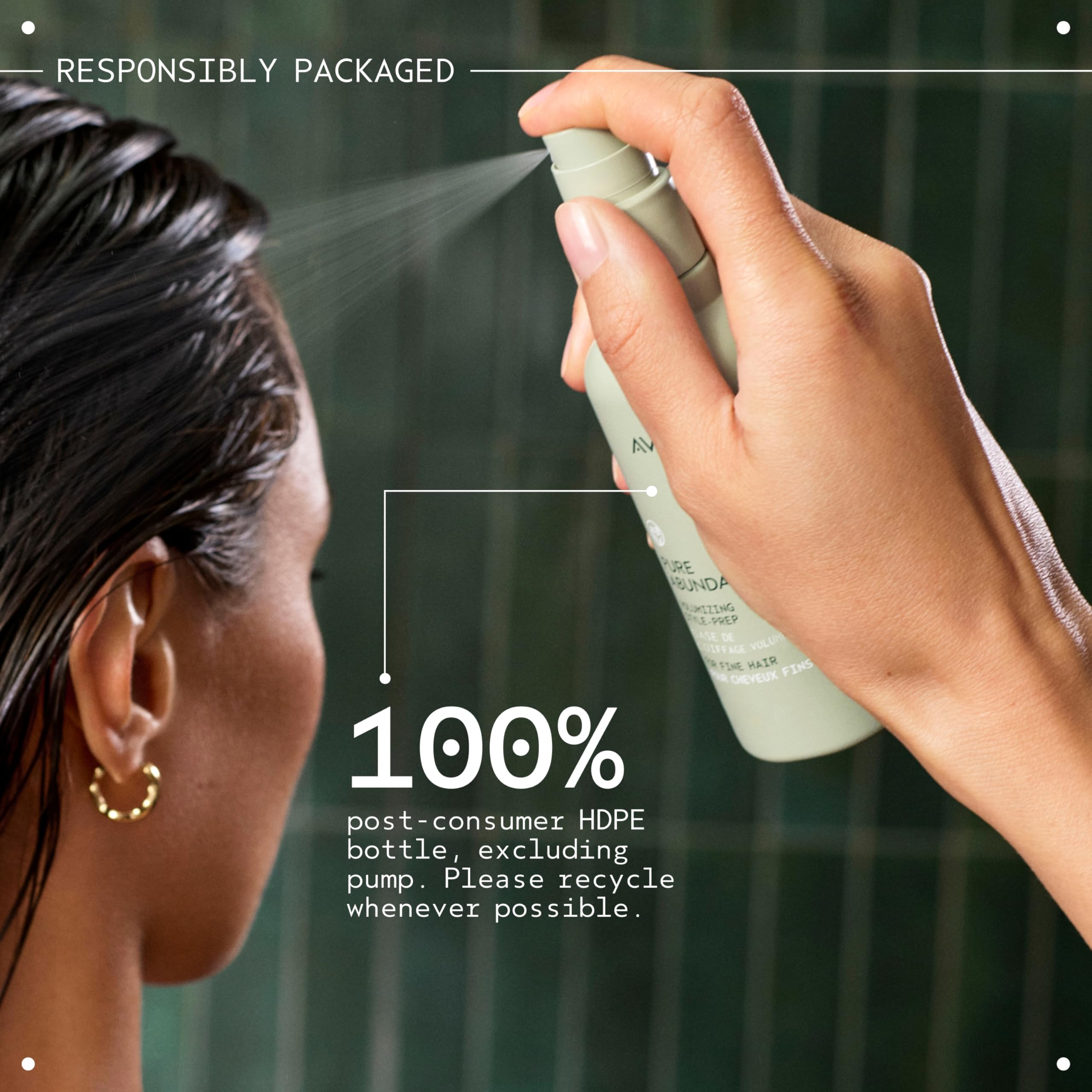 Aveda Pure Abundance packaging box highlighting vegan and sustainability credentials