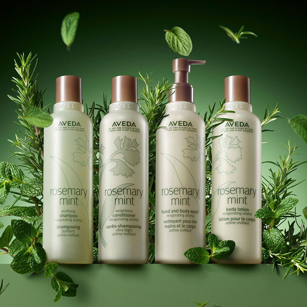 Product packaging with label detail for Rosemary Mint line.