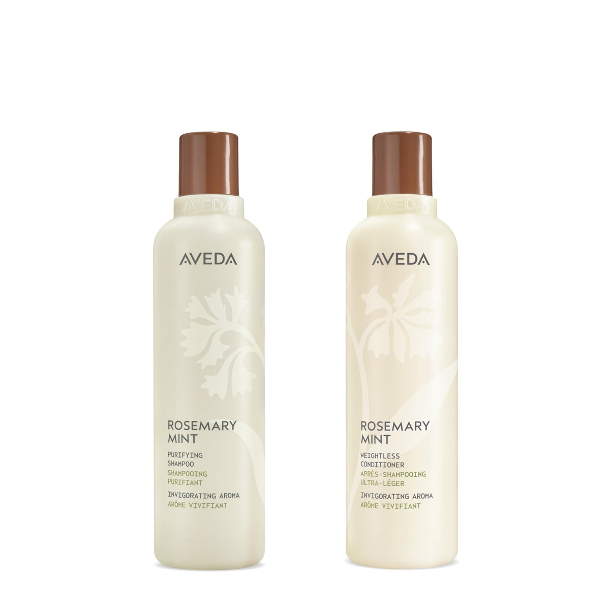 Aveda Rosemary Mint Purifying Shampoo bottle demonstrates a refreshing cleanse for oily hair.