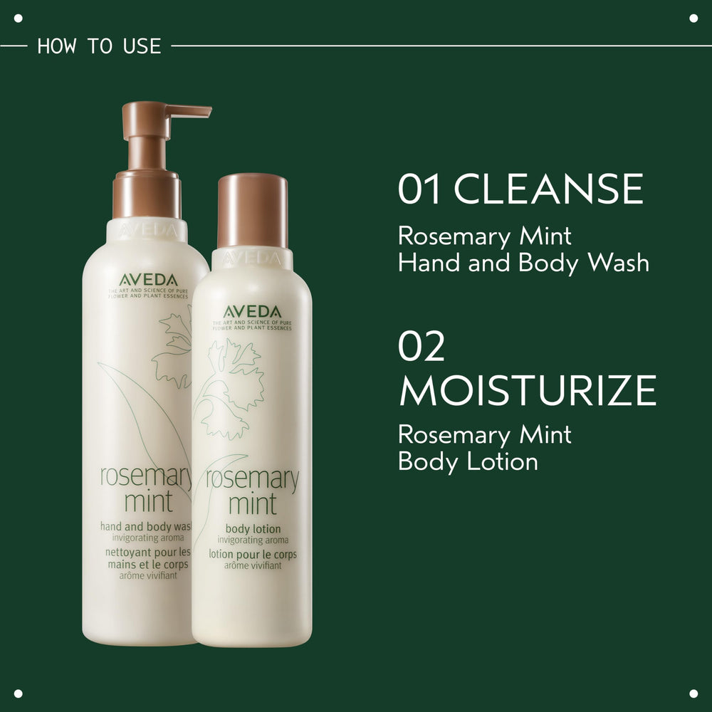 Aveda Rosemary Mint Purifying Shampoo and Weightless Conditioner pairing image.