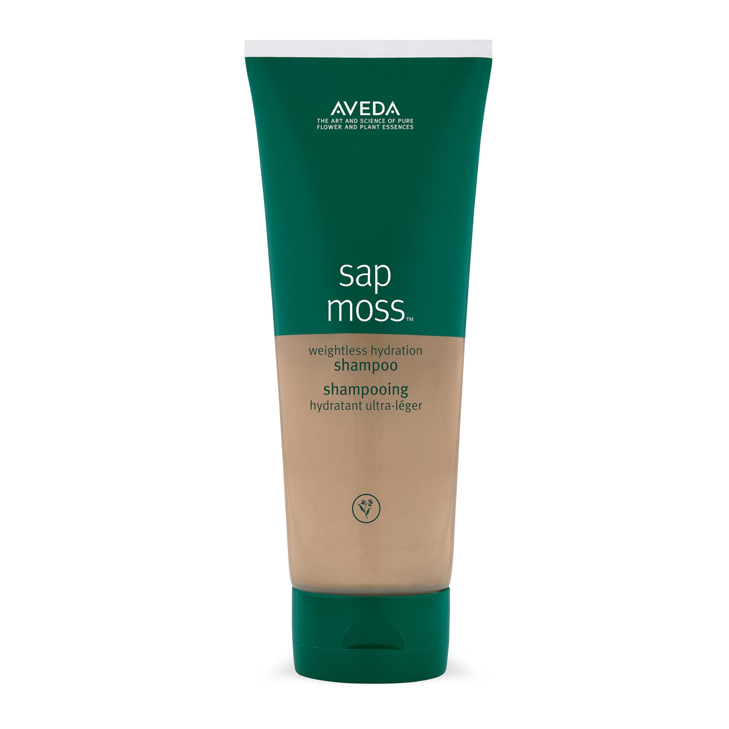 Aveda Sap Moss weightless hydration shampoo bottle highlighting silicone-free formula.