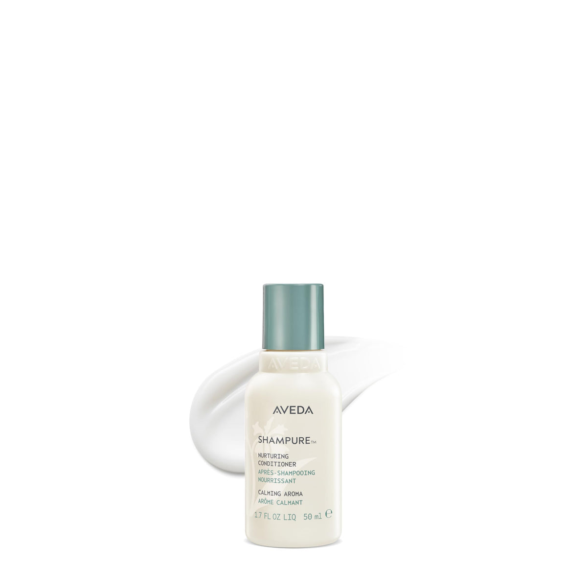 Aveda Shampure Nurturing Conditioner, botella en primer plano, brillo ligero para cabello fino.