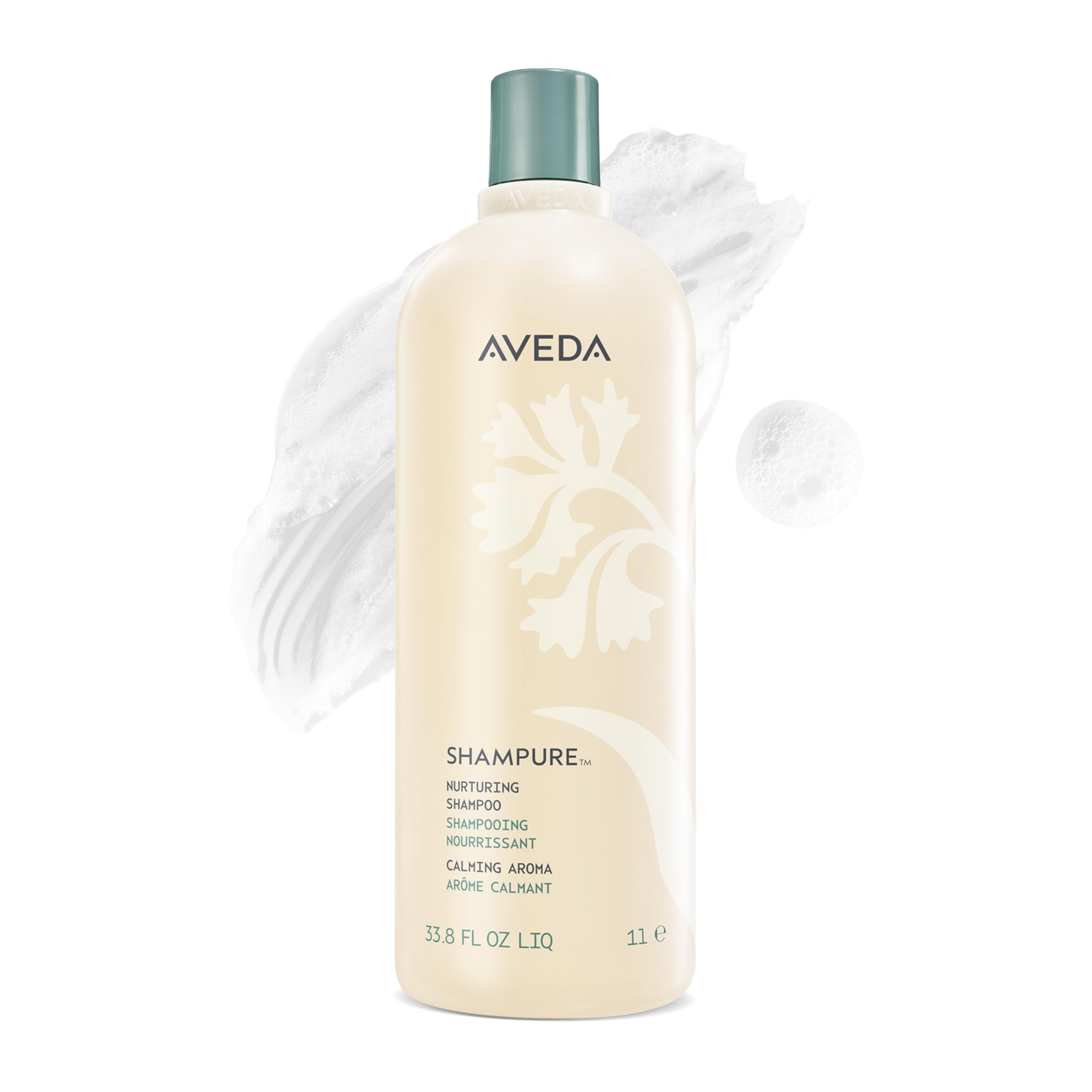 Aveda Shampure Nurturing Shampoo bottle shows calming scent and gentle cleanse for fine hair