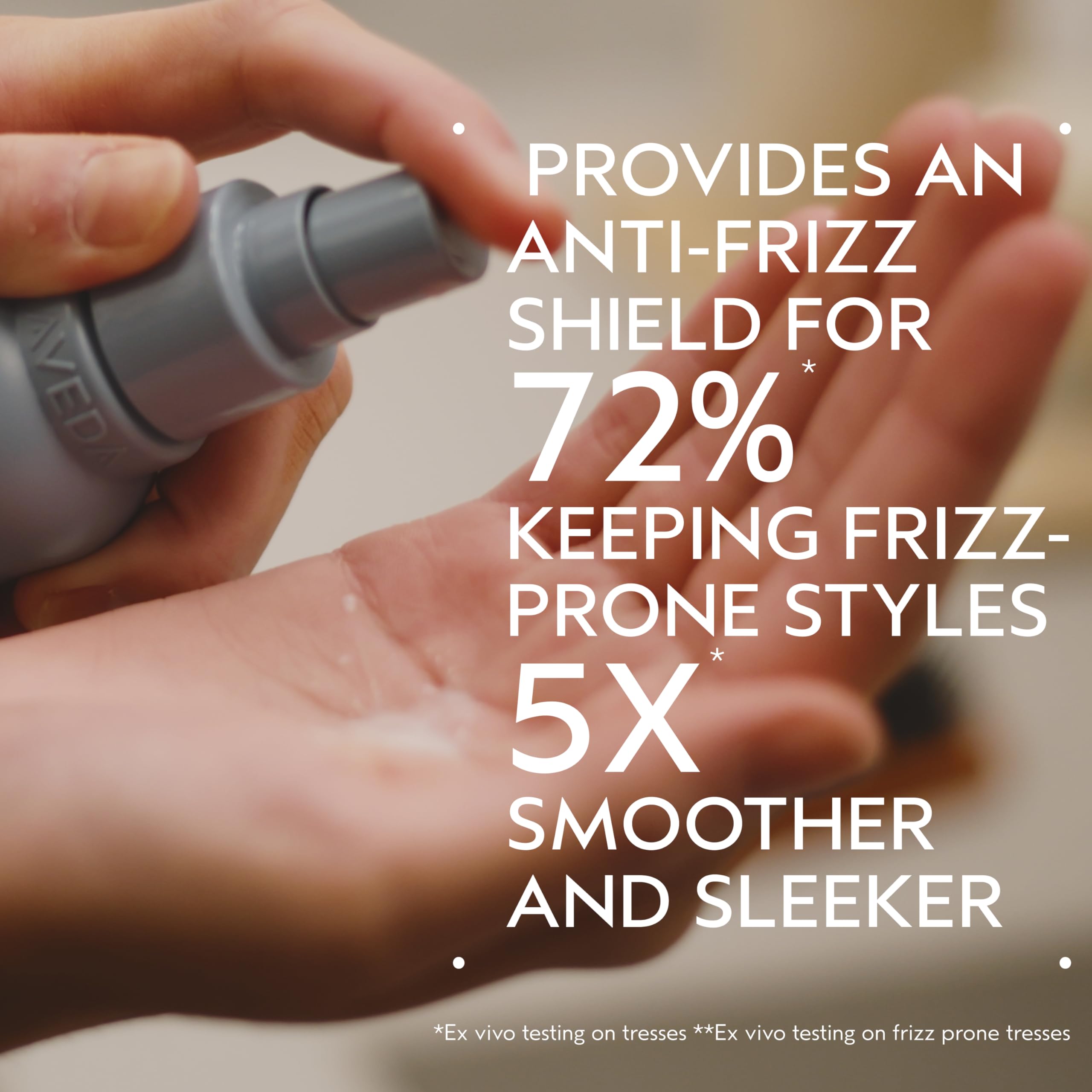 Aveda Smooth Infusion bottle back highlights silicone-free formula and natural ingredients.