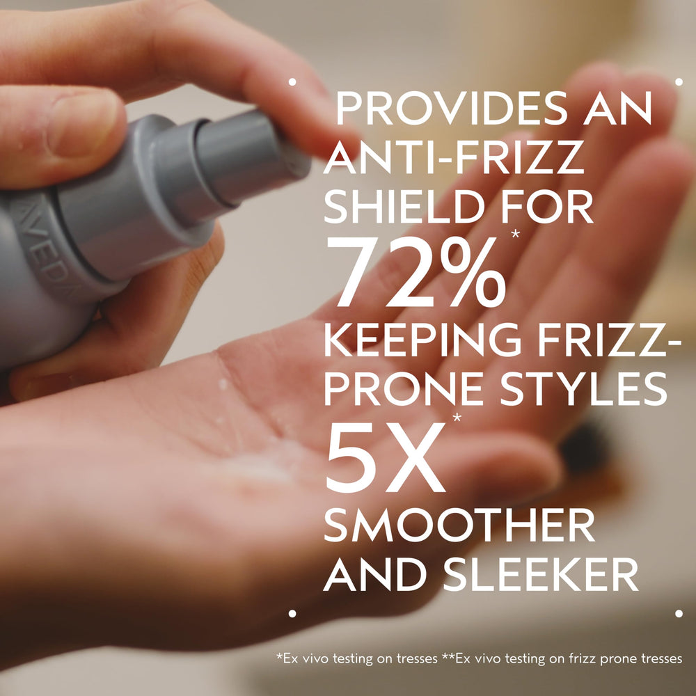 Aveda Smooth Infusion bottle back highlights silicone-free formula and natural ingredients.