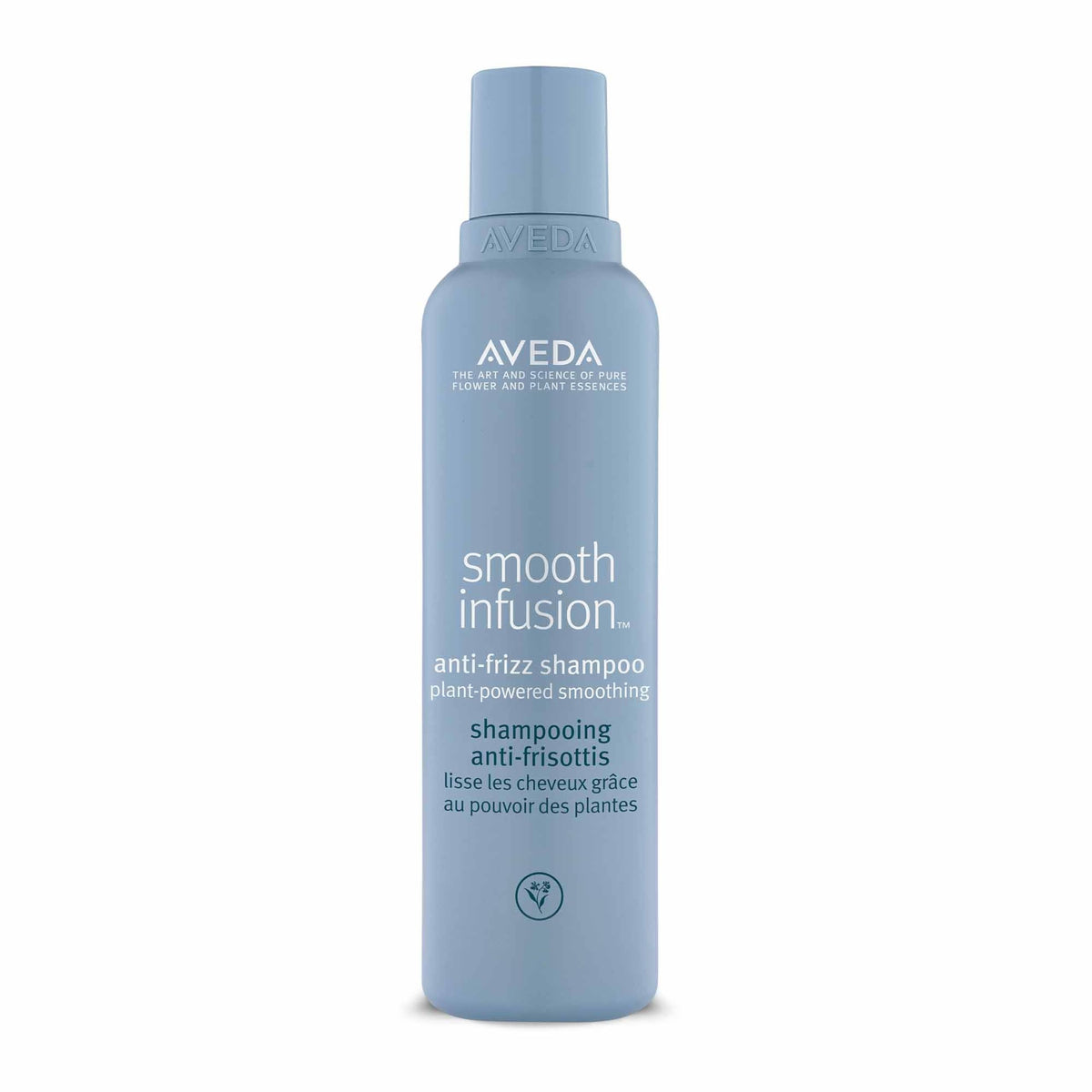 Aveda Smooth Infusion shampoo bottle showing silicone-free frizz protection.
