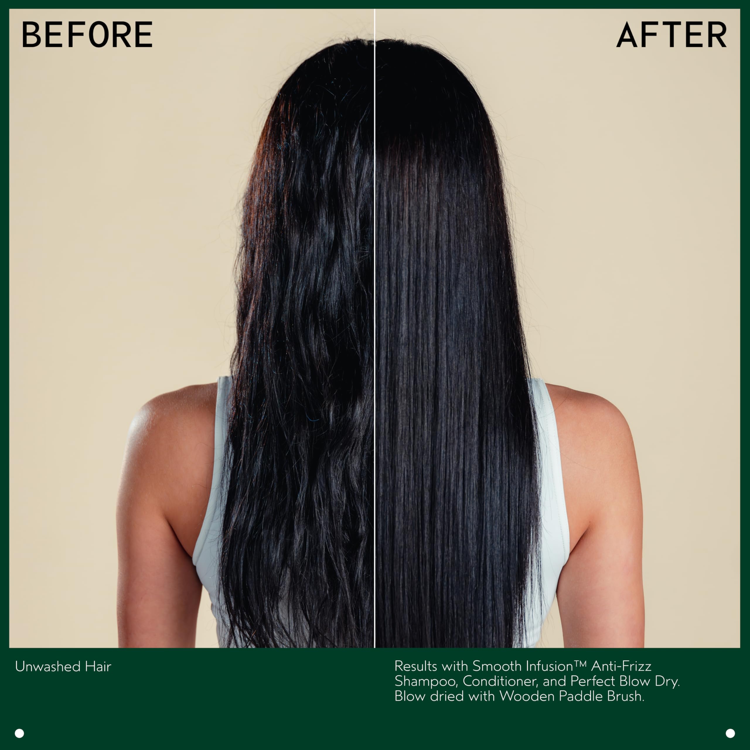 Hair looks smooth and manageable after using Aveda Smooth Infusion shampoo.
