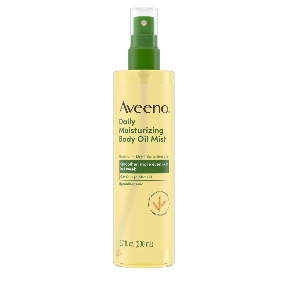 Aveeno Aceite Corporal Seco para piel sensible en uso diario.