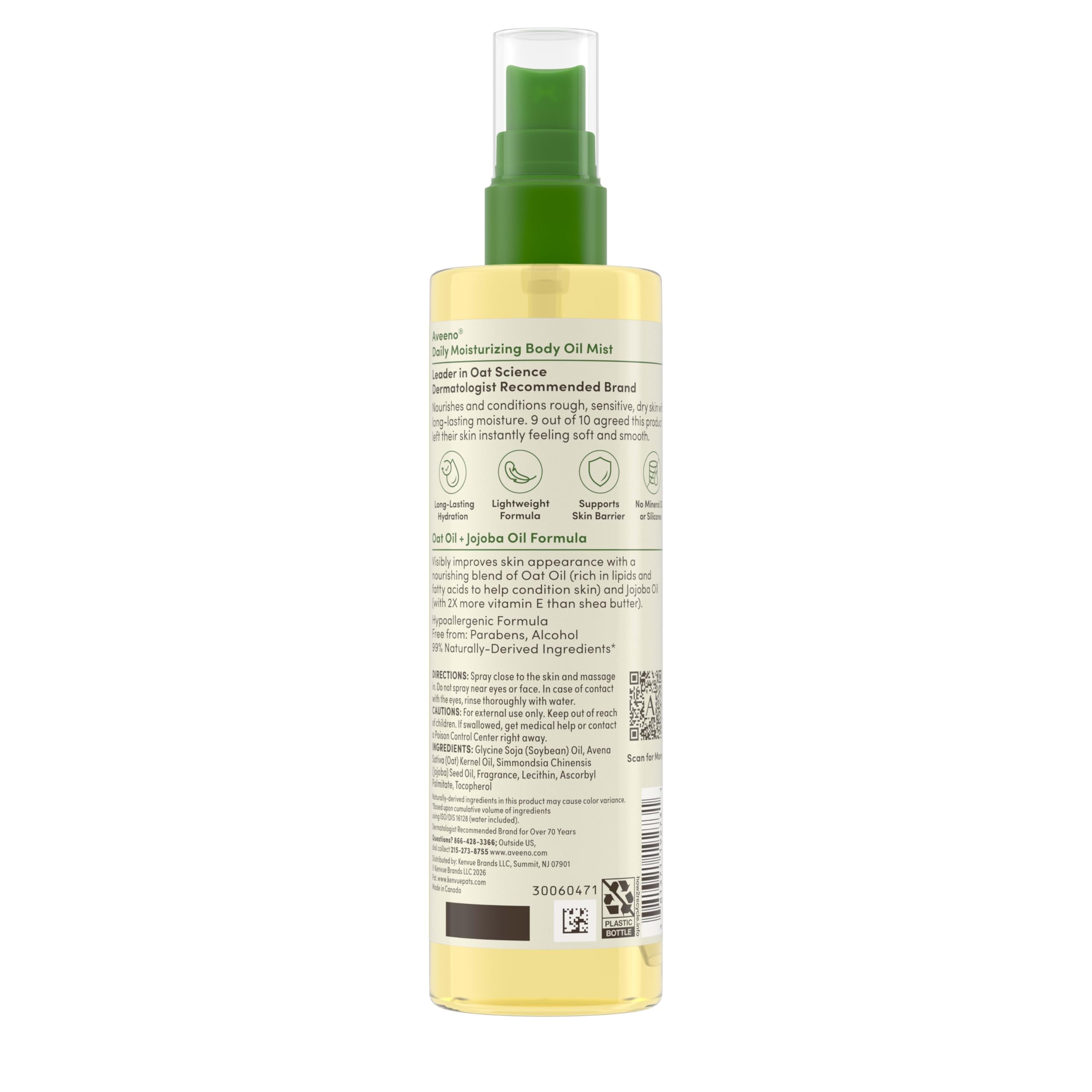 Aveeno Aceite Corporal Seco piel suave y nutrida tras uso diario.