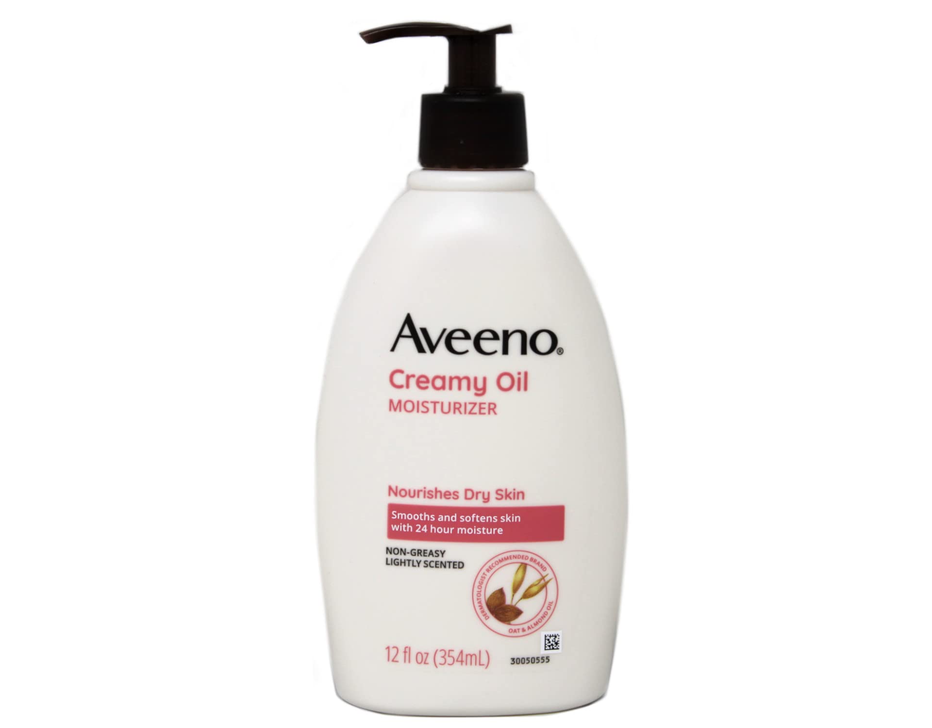 Aveeno Aceite Cremoso, botella 12 oz: hidratación ligera sin grasa.