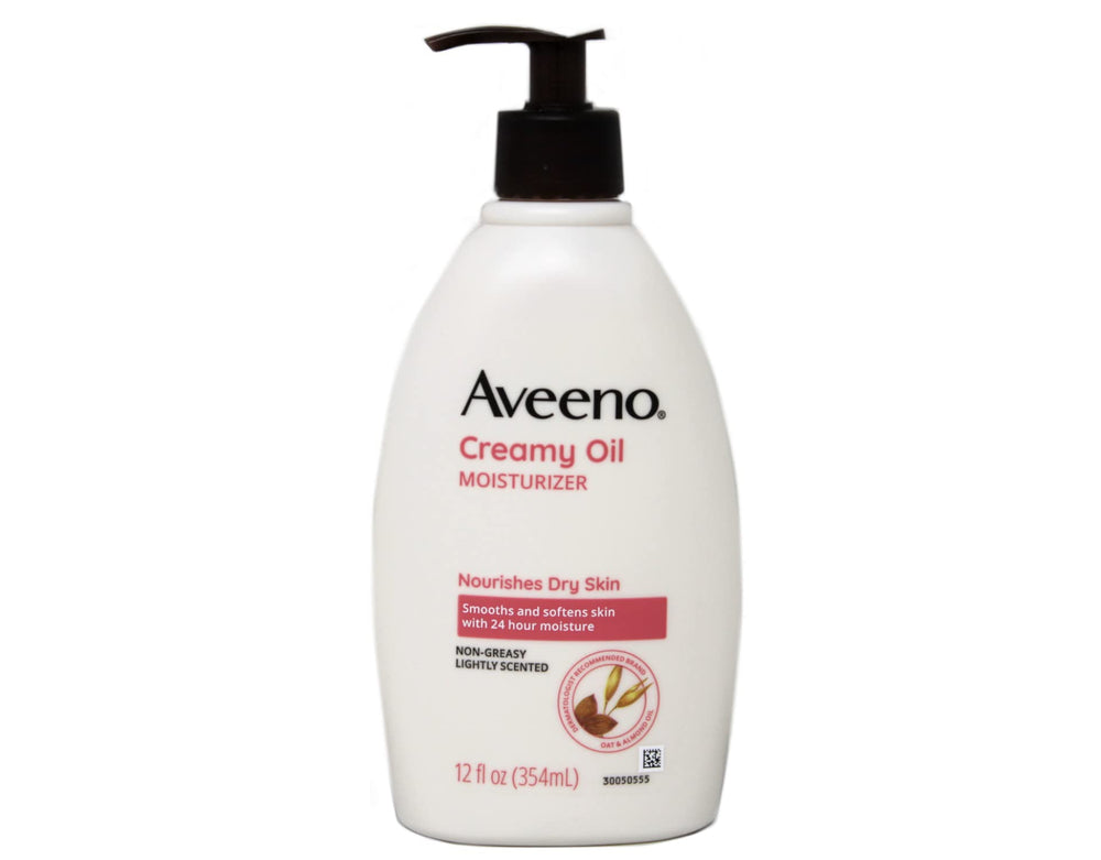 Aveeno Aceite Cremoso, botella 12 oz: hidratación ligera sin grasa.