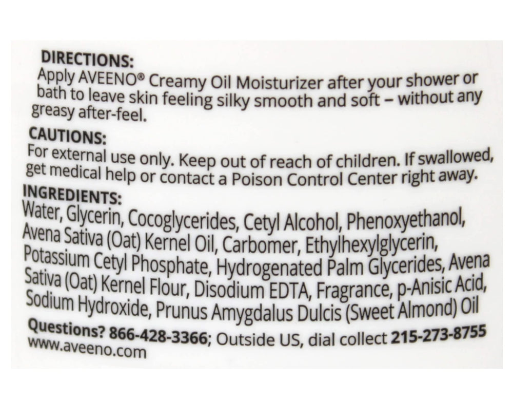 Aveeno Aceite Cremoso, piel nutrida gracias a avena y aceites.