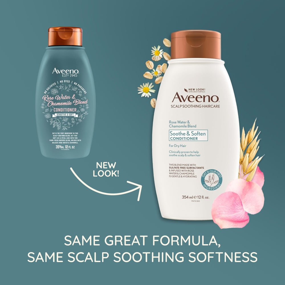 Aveeno con avena como primer ingrediente para cuidado suave del cuero cabelludo.