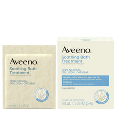 Aveeno fragrance-free bath soak disperses in warm water for itchy skin relief.