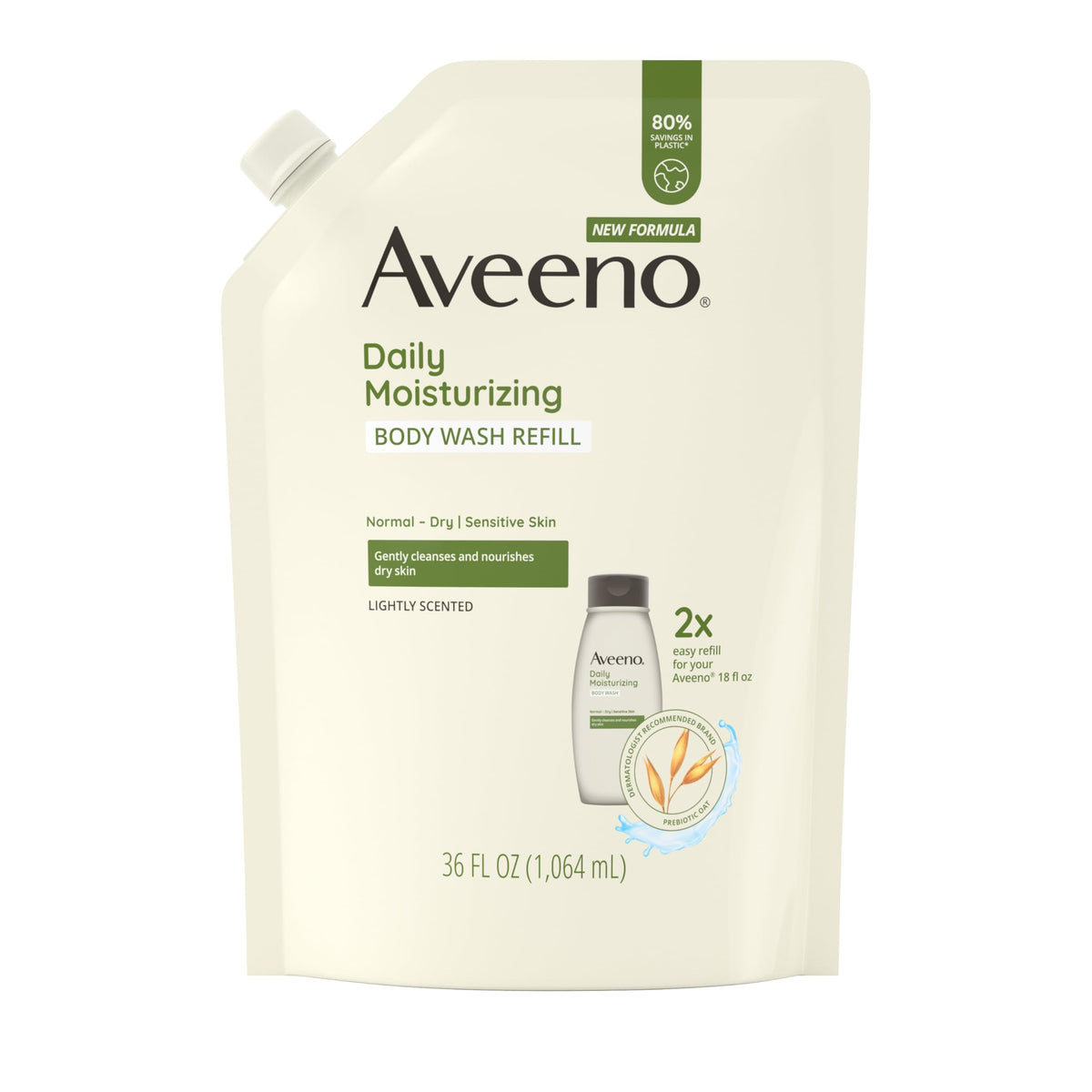 Aveeno bolsa de recarga para gel de ducha, opción ecológica para rellenar botellas