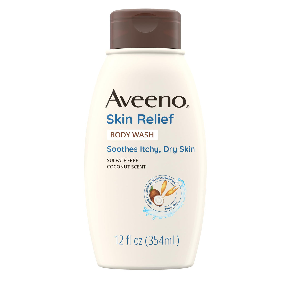 Aveeno Skin Relief Gel de Ducha con aroma a coco, botella visible.