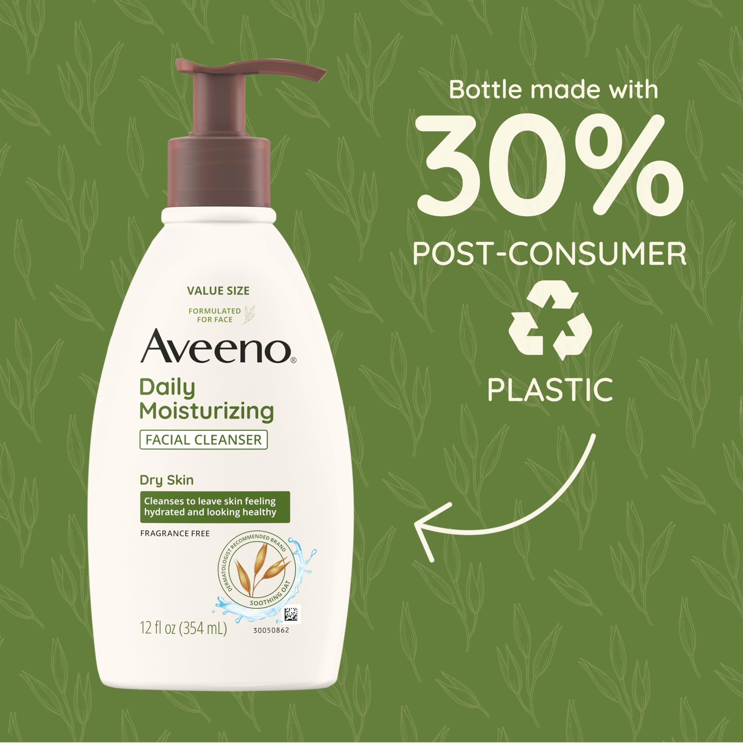 Aveeno botella reciclable con plástico posconsumo.