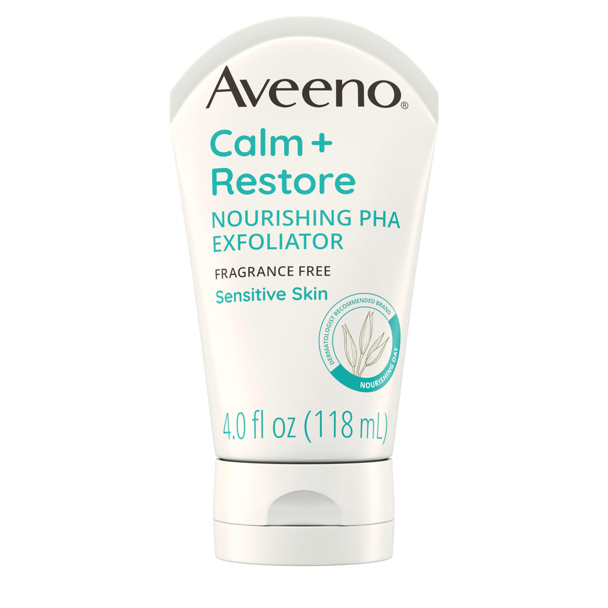 Aveeno Calm + Restore exfoliante pha, botella 4oz, exfolia suavemente piel sensible.