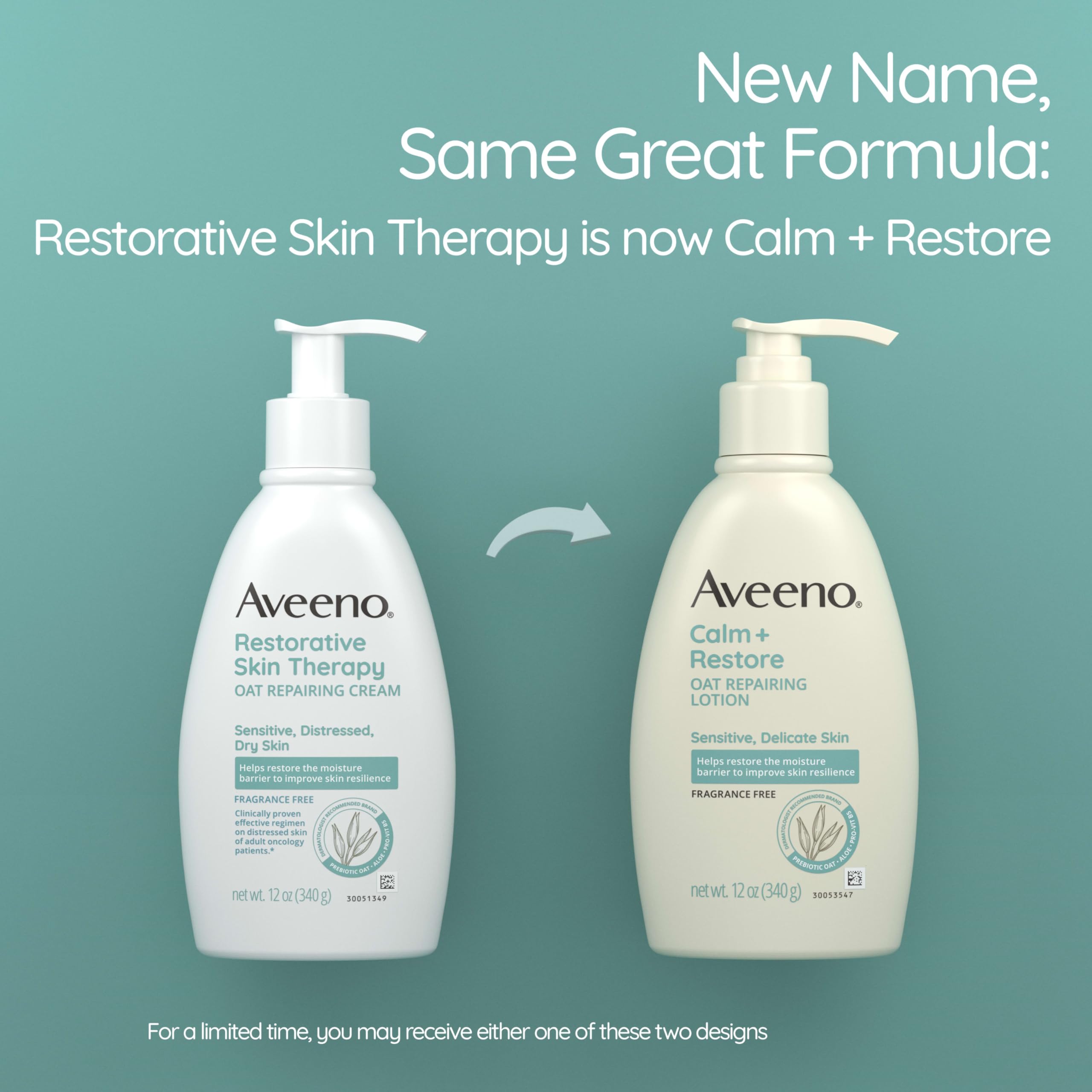 Textura suave de loción Aveeno Calm Restore para piel seca