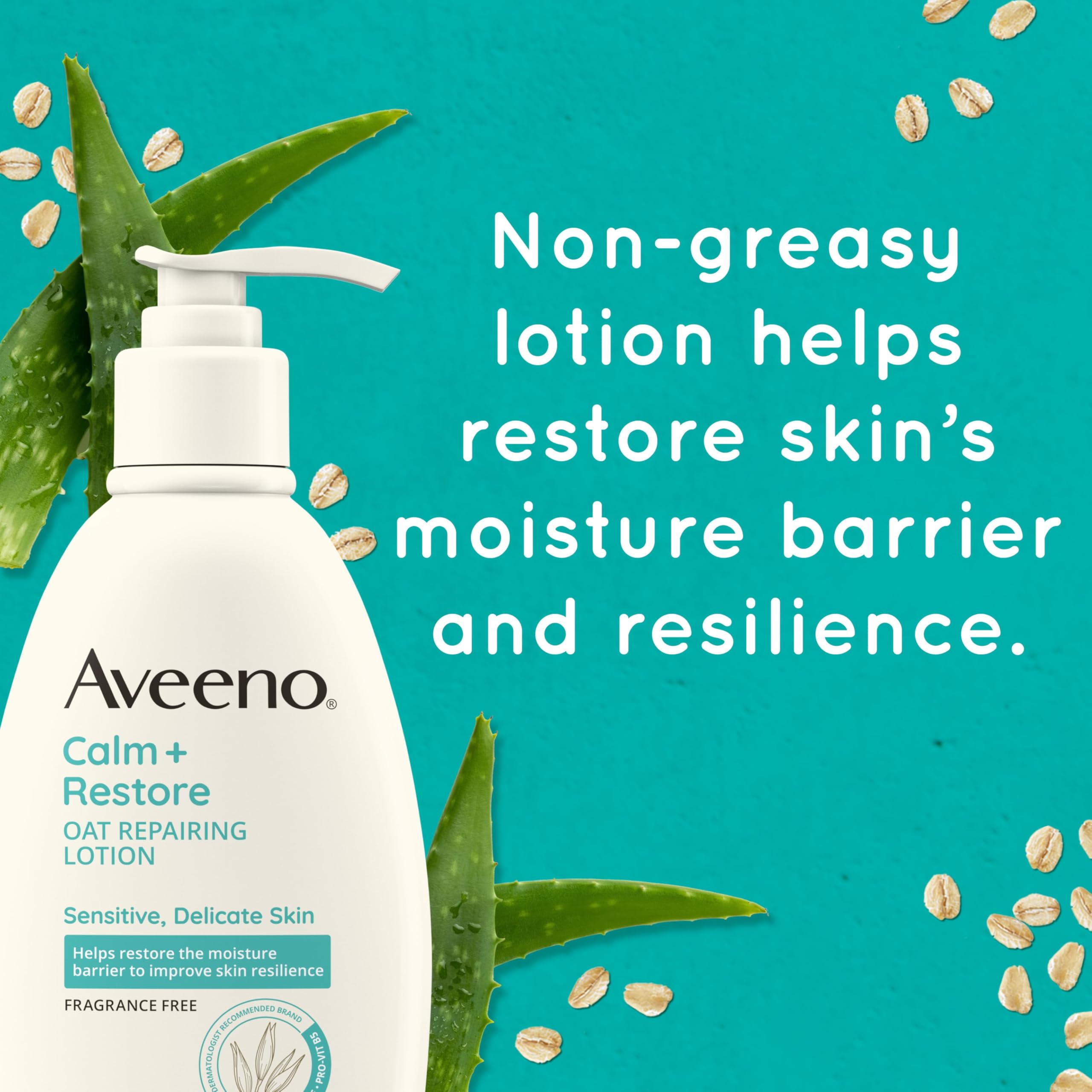 Envase de 12 onzas de Aveeno Calm Restore con etiqueta