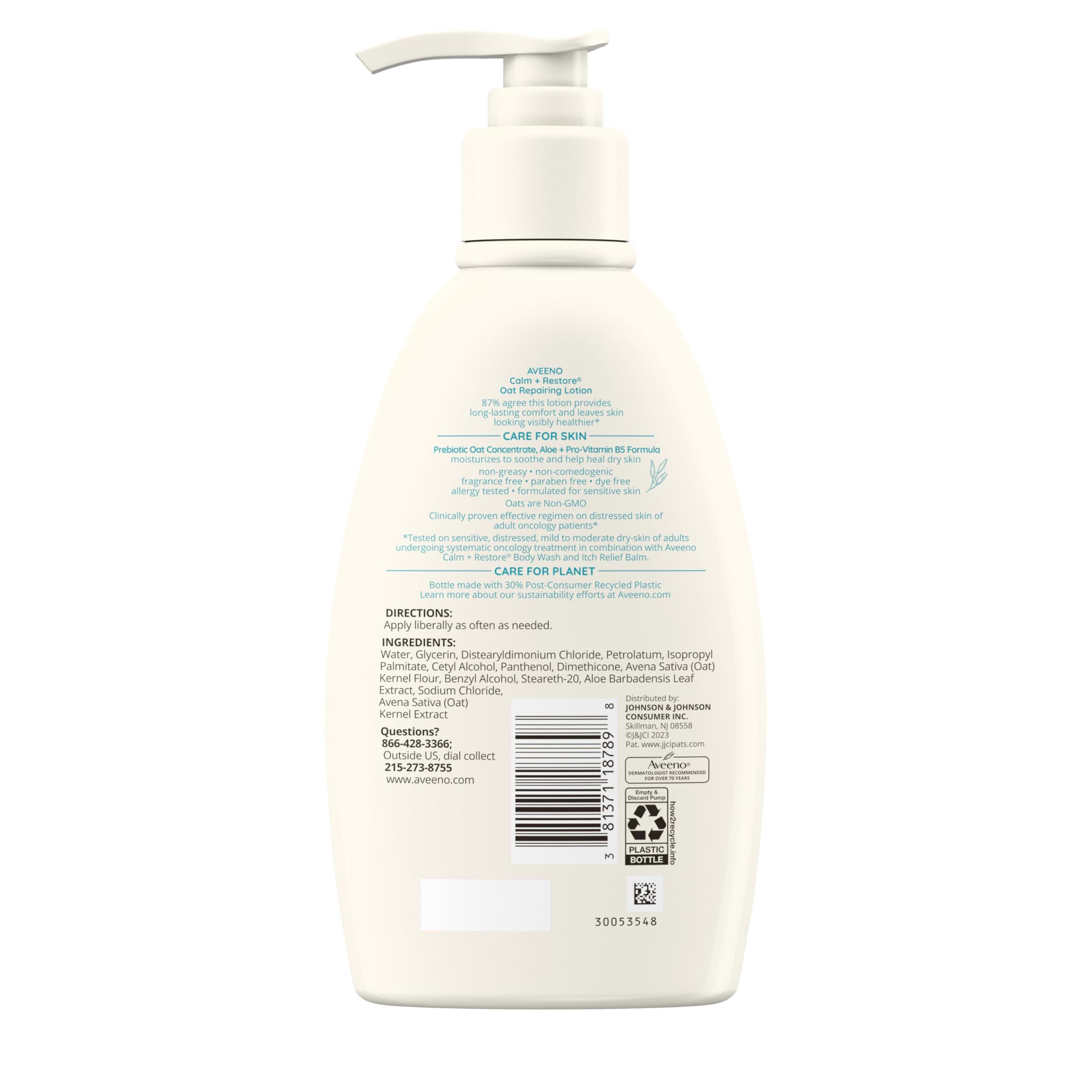 Detalle de etiqueta Aveeno Calm Restore con avena