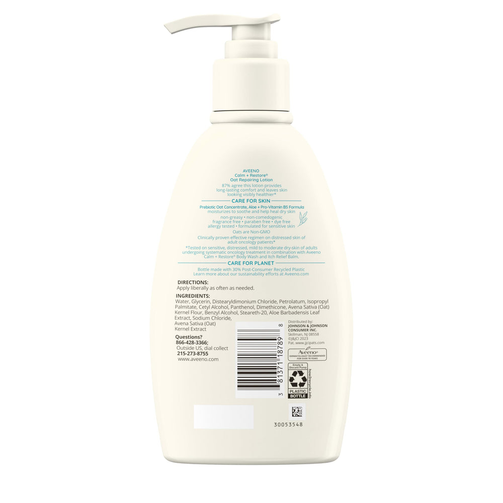 Detalle de etiqueta Aveeno Calm Restore con avena