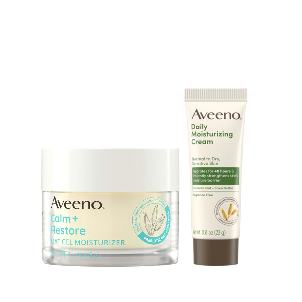 Aveeno Calm and Restore Oat Gel facial moisturizer bottle for sensitive skin hydration
