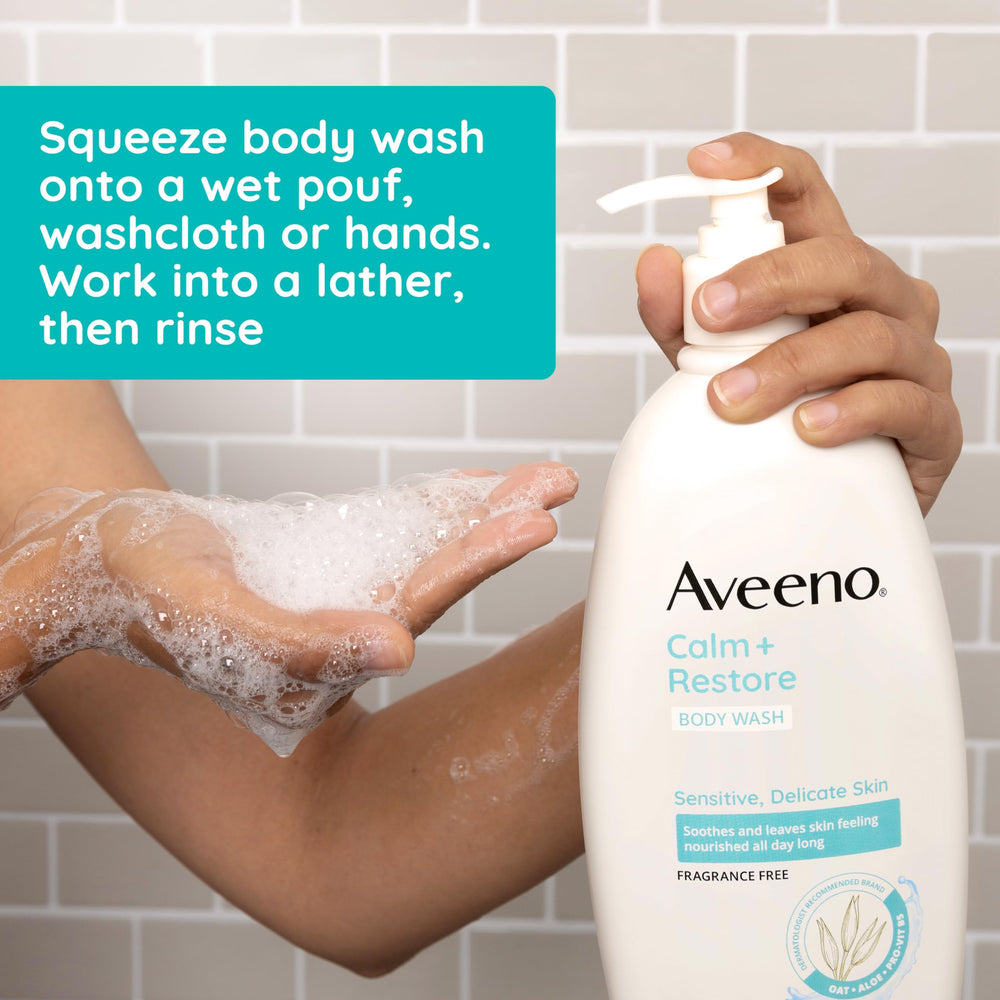 Pro-Vitamina B5 de Aveeno Calm + Restore nutre la piel durante el día.