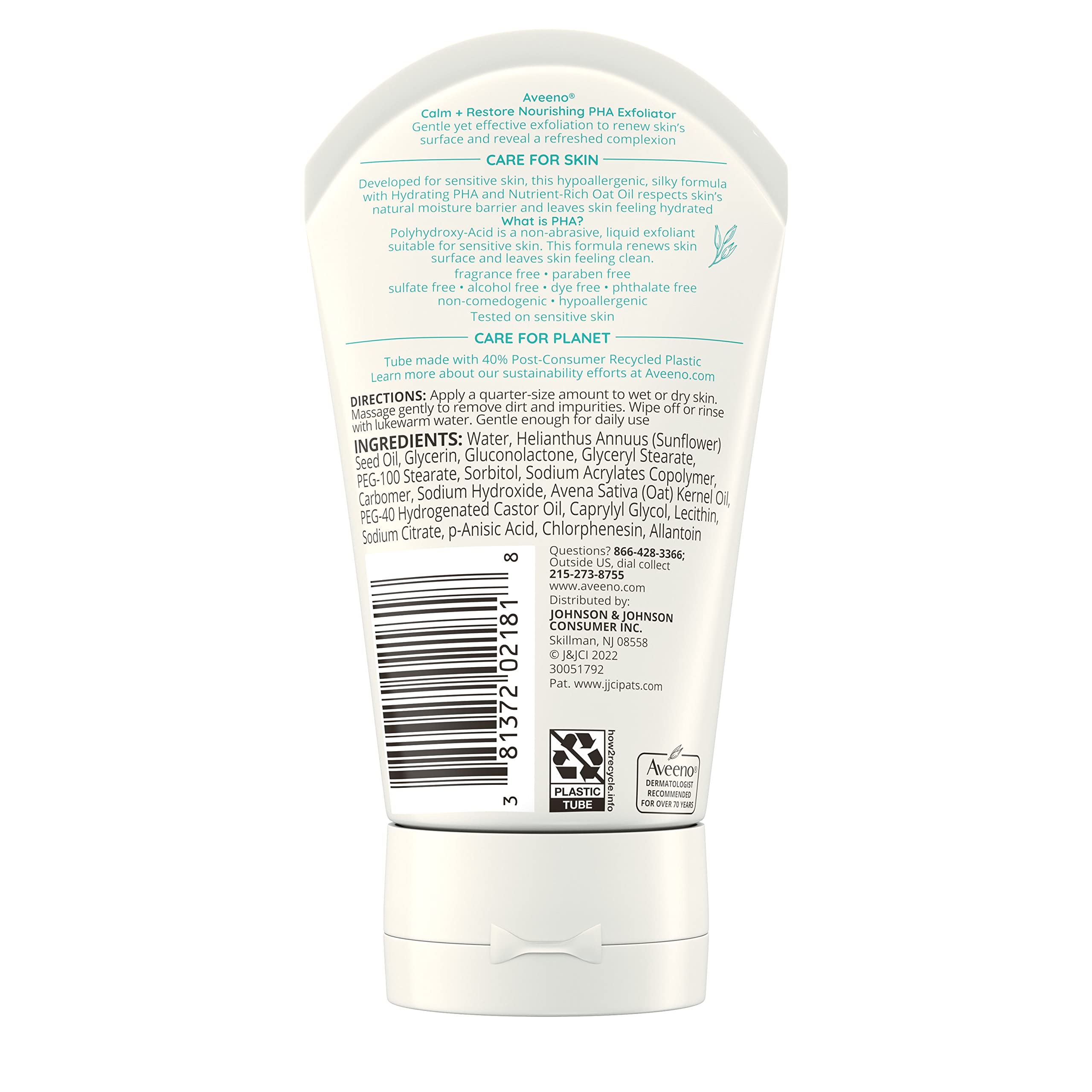 Rutina diaria con Aveeno Calm + Restore, exfoliación suave 2-3 veces por semana.