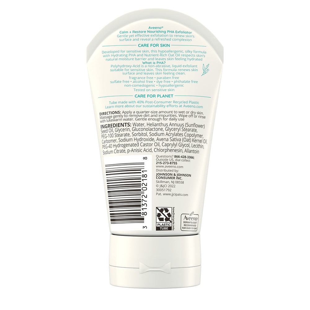 Rutina diaria con Aveeno Calm + Restore, exfoliación suave 2-3 veces por semana.
