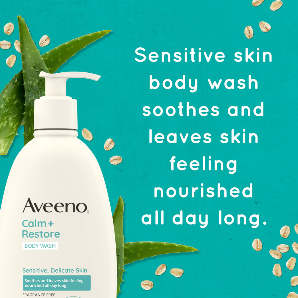 Fórmula sin fragancia de Aveeno Calm + Restore para piel sensible.
