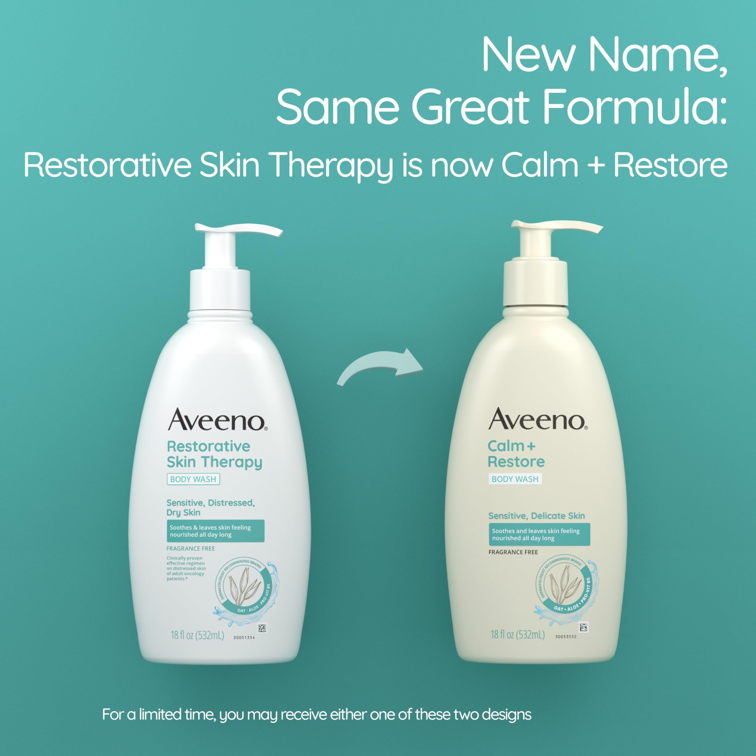 Textura cremosa de Aveeno Calm + Restore deja la piel suave y nutrida.