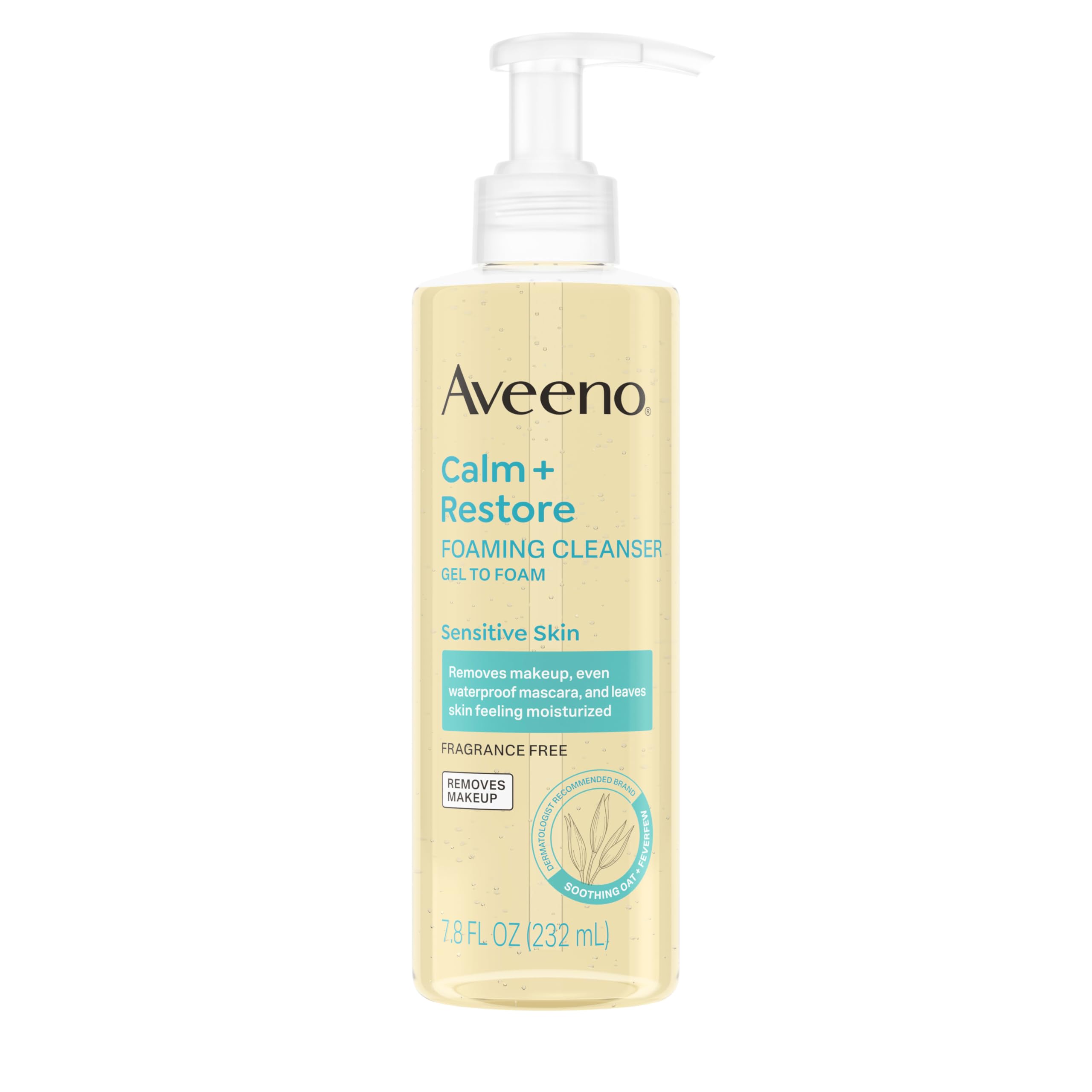 Aveeno Calm Restore espuma limpiador suave para piel sensible que limpia sin irritar.