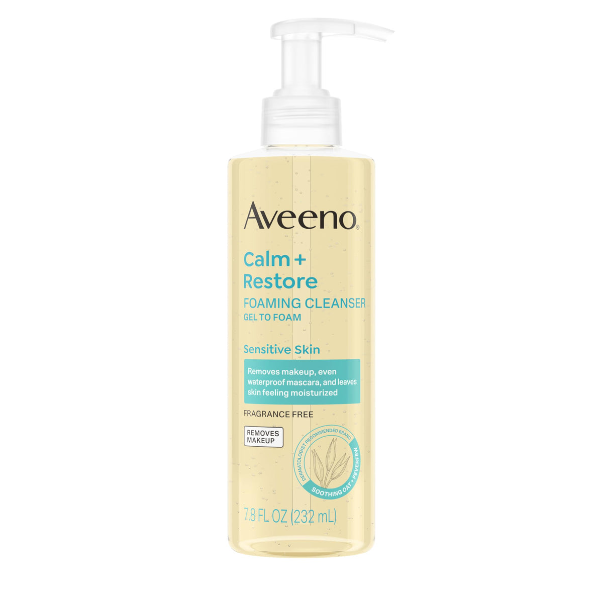 Aveeno Calm Restore espuma limpiador suave para piel sensible que limpia sin irritar.