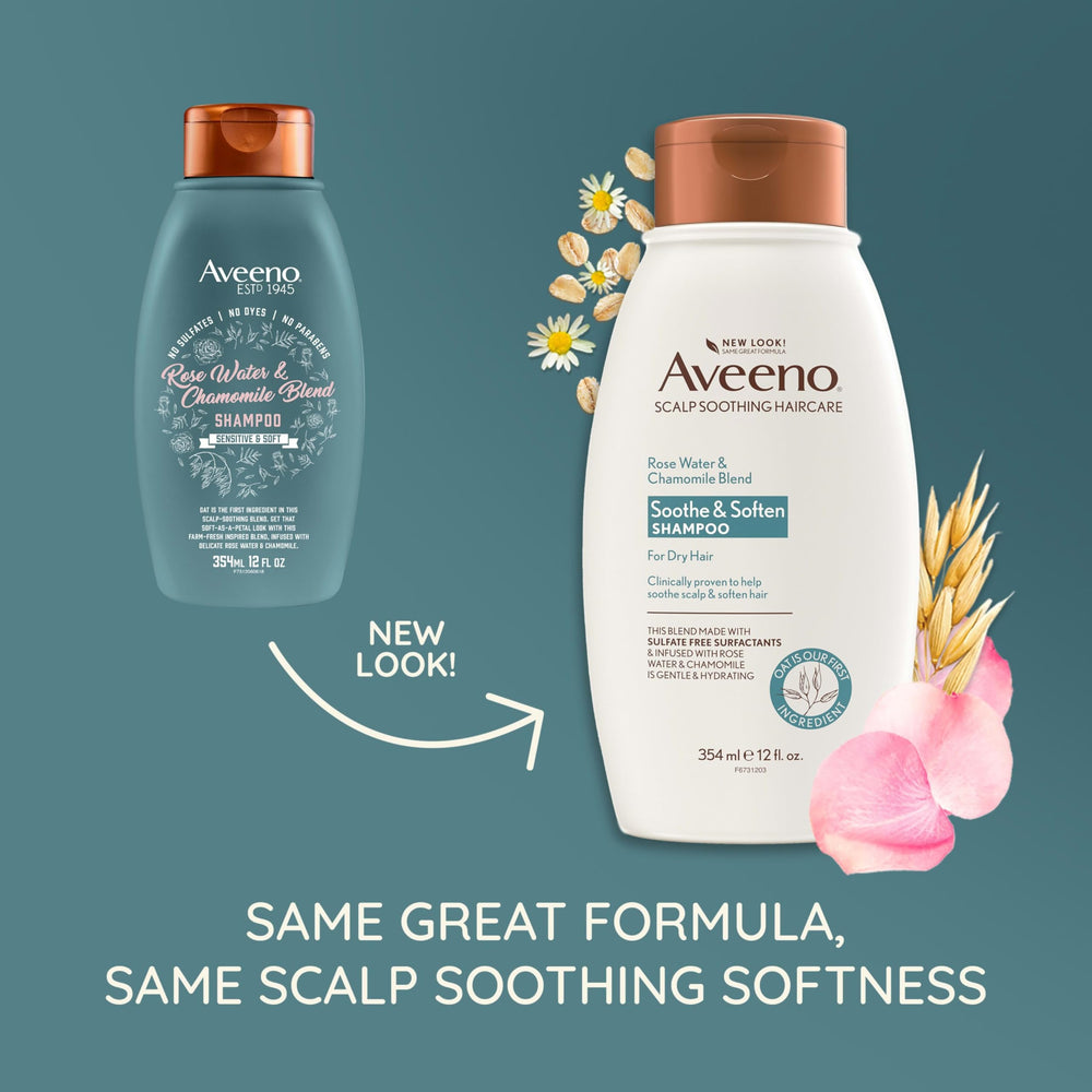 Primer plano de la espuma del champú Aveeno para cabello delicado y sano