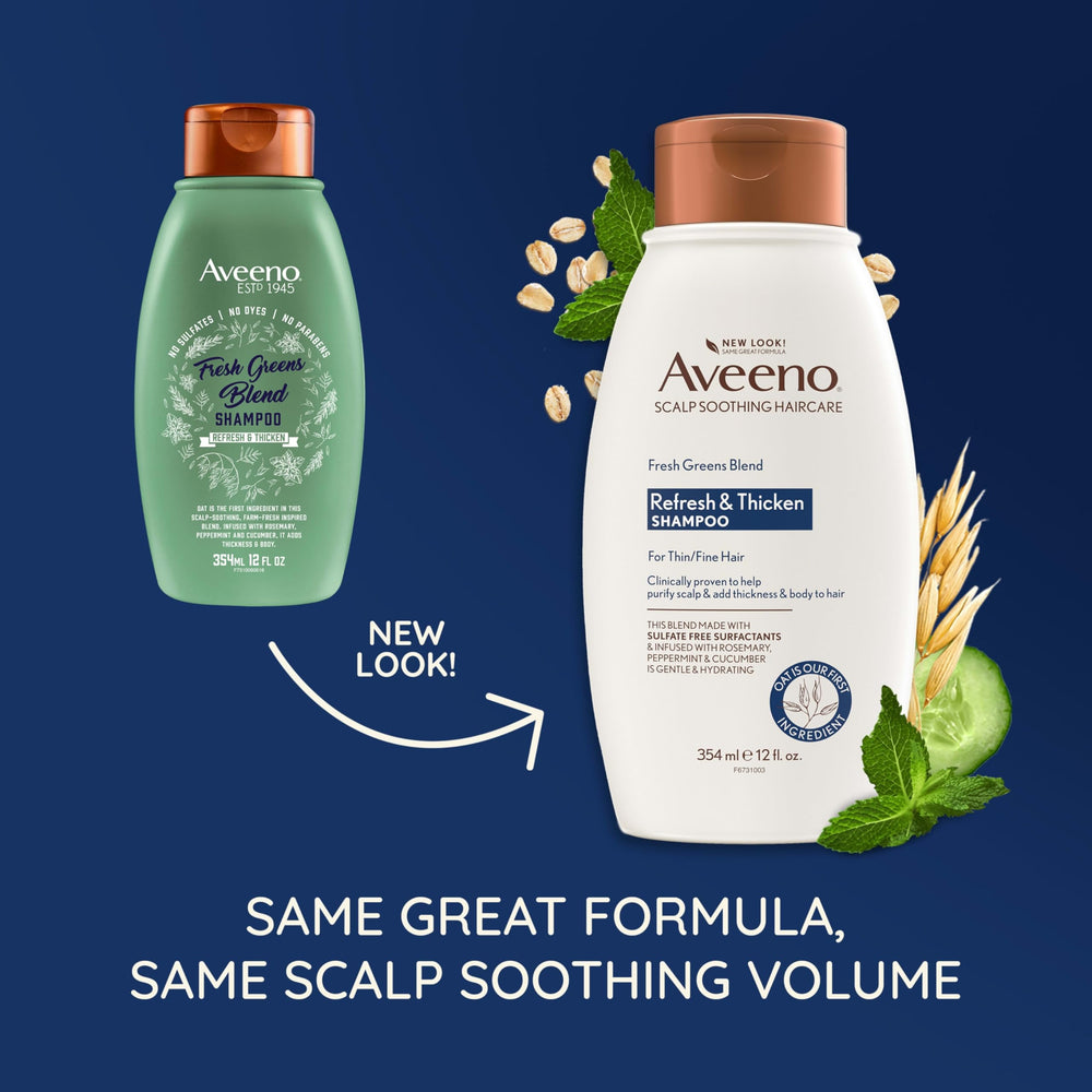 Aveeno Champú Fresh Greens Blend: avena cultivada en molino promueve un cuero cabelludo equilibrado.
