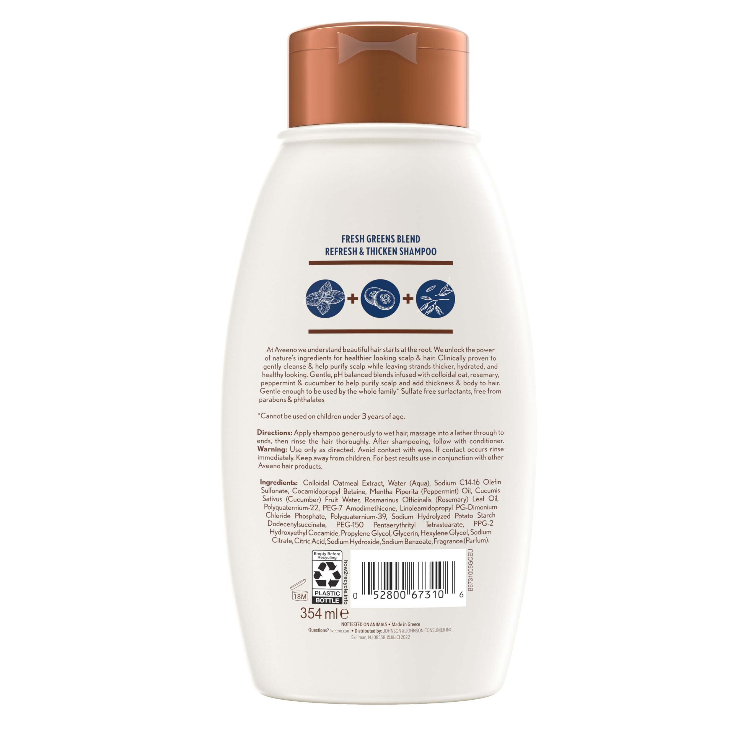 Aveeno Champú Fresh Greens Blend: ingredientes de granja que inspiran cuidado diario.