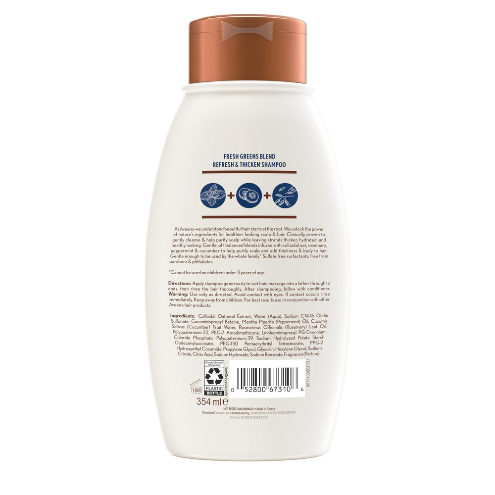 Aveeno Champú Fresh Greens Blend: ingredientes de granja que inspiran cuidado diario.