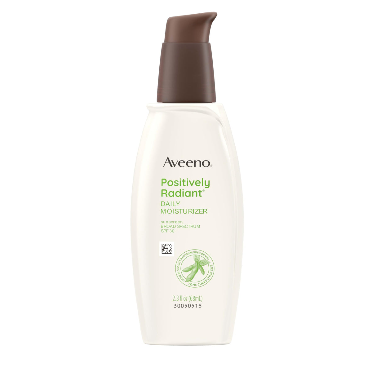 Aveeno crema facial SPF30 en botella, hidratación suave para uso diario.