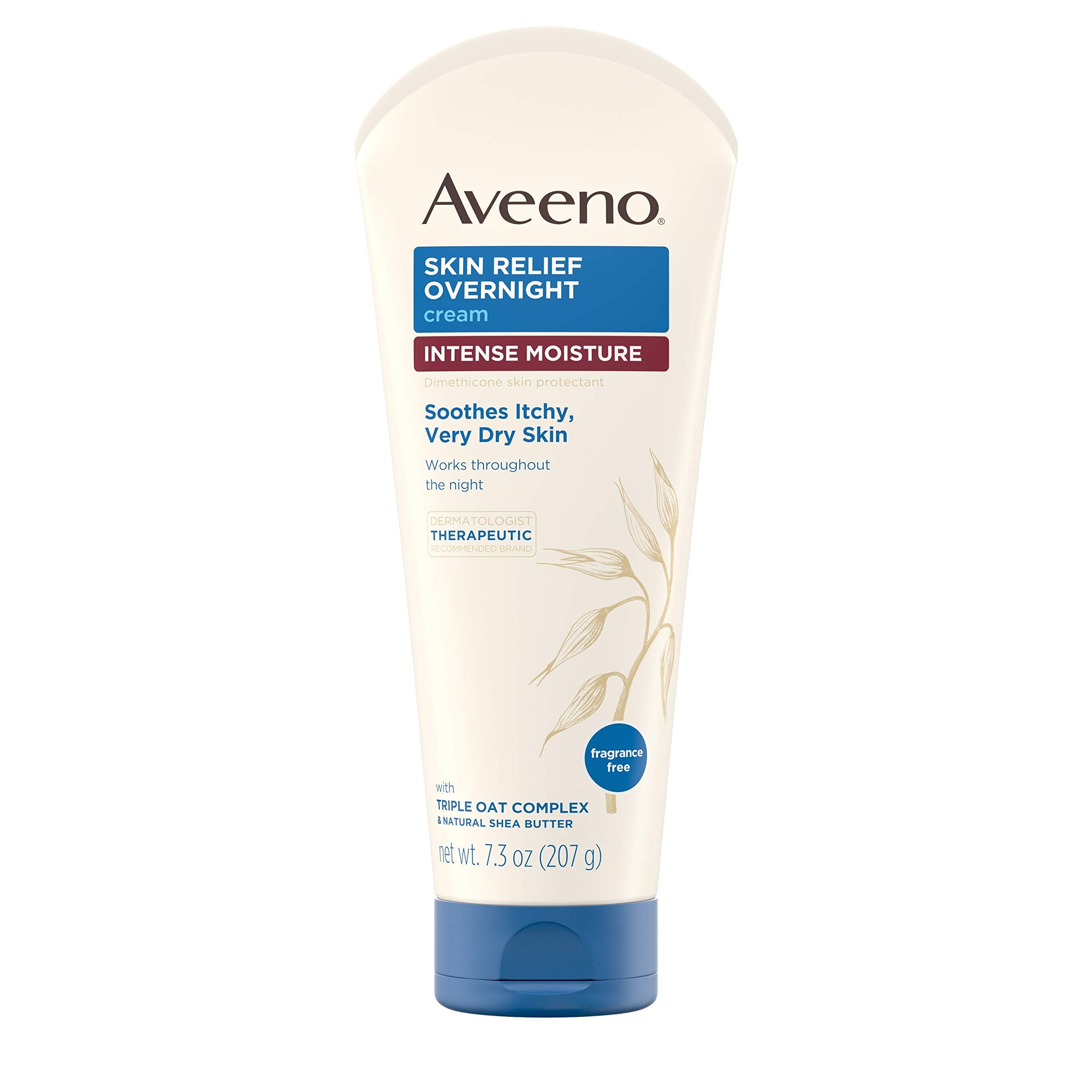 Aveeno Crema Nocturna, tubo, hidrata y calma la piel durante la noche.