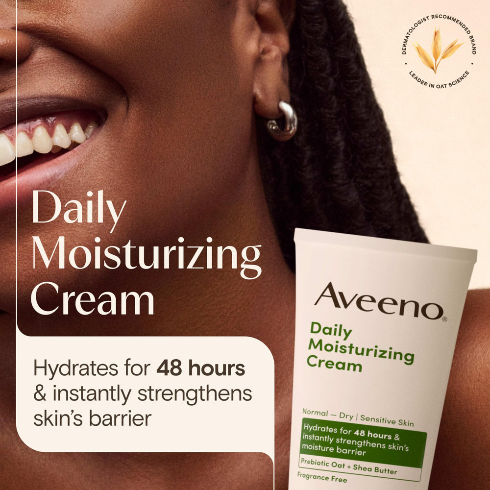 Aveeno crema prebio avena y manteca, textura velvet para uso diario.